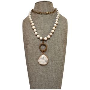 BOHO PRINCESS MARBLED HOWLITE & CHAIN PENDANT NECKLACE
